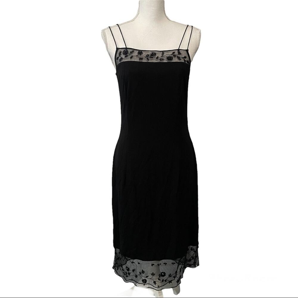 Rimini by Shaw black slip dress beaded lace long size 8 formal cocktail